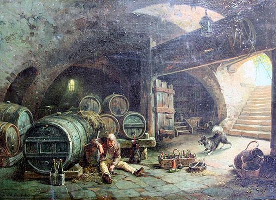 unknow artist In a wine vault Germany oil painting art